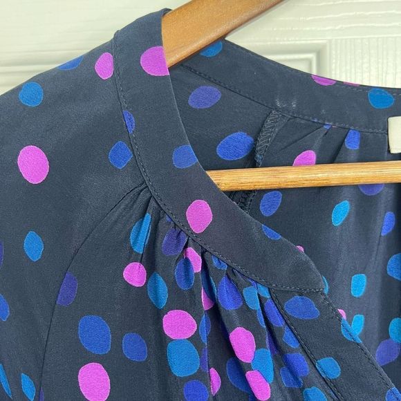 Amanda Uprichard Multicolor Polka Dot Split Neck Hi-Low Silk Blouse Small - Picture 5 of 11